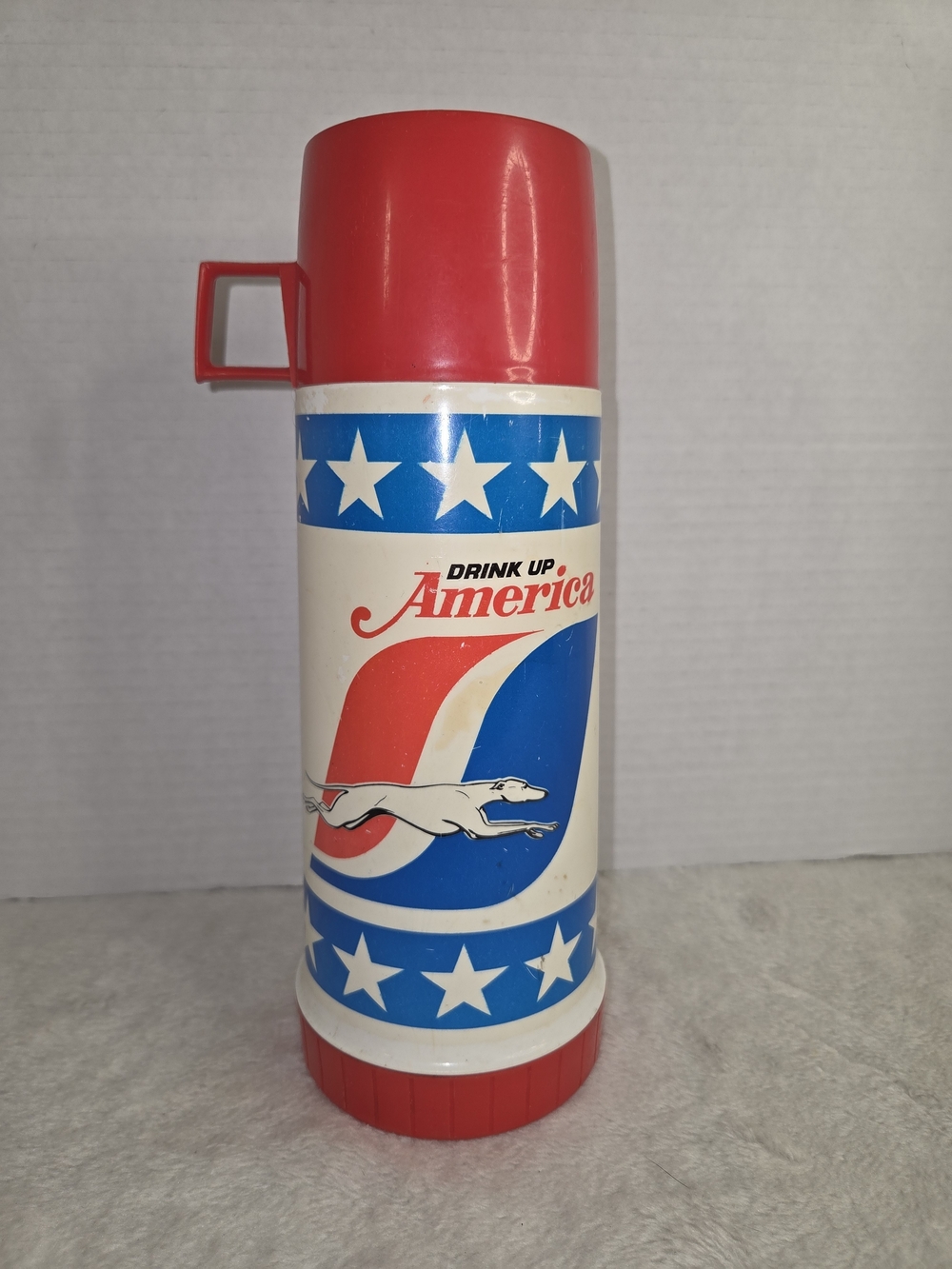 Greyhound Bus Drink Up America Insulated Travel Thermos 1976 Bicentennial 10"